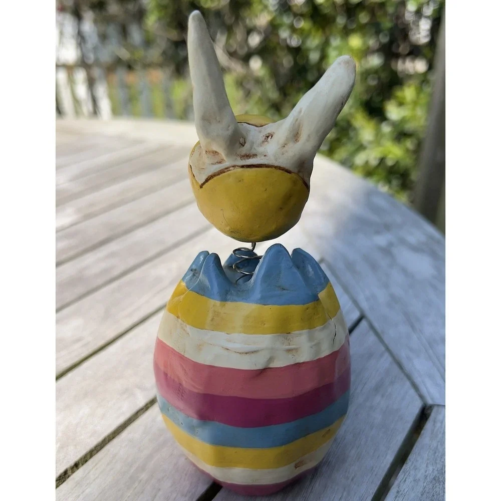 Penny McAllister Duck With Bunny Ears folk art Stripe Egg Easter 2003 Bobblehead